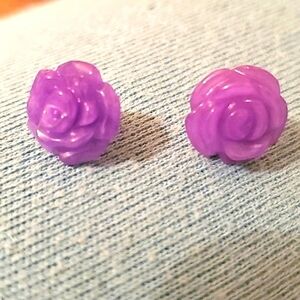 Burmese Carved Natural Purple Jadeite Jade Hand Carved flower Earrings